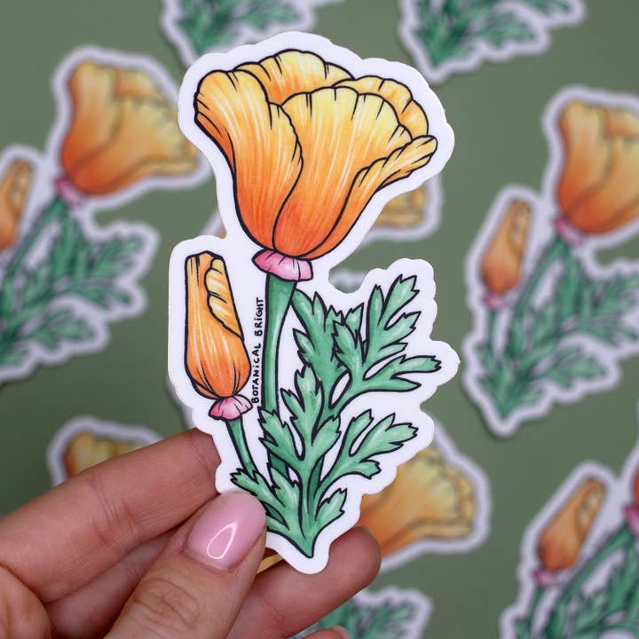 Botanical Bright - Wholesale Sticker - California Poppy Flower Waterproof Vinyl Sticker2