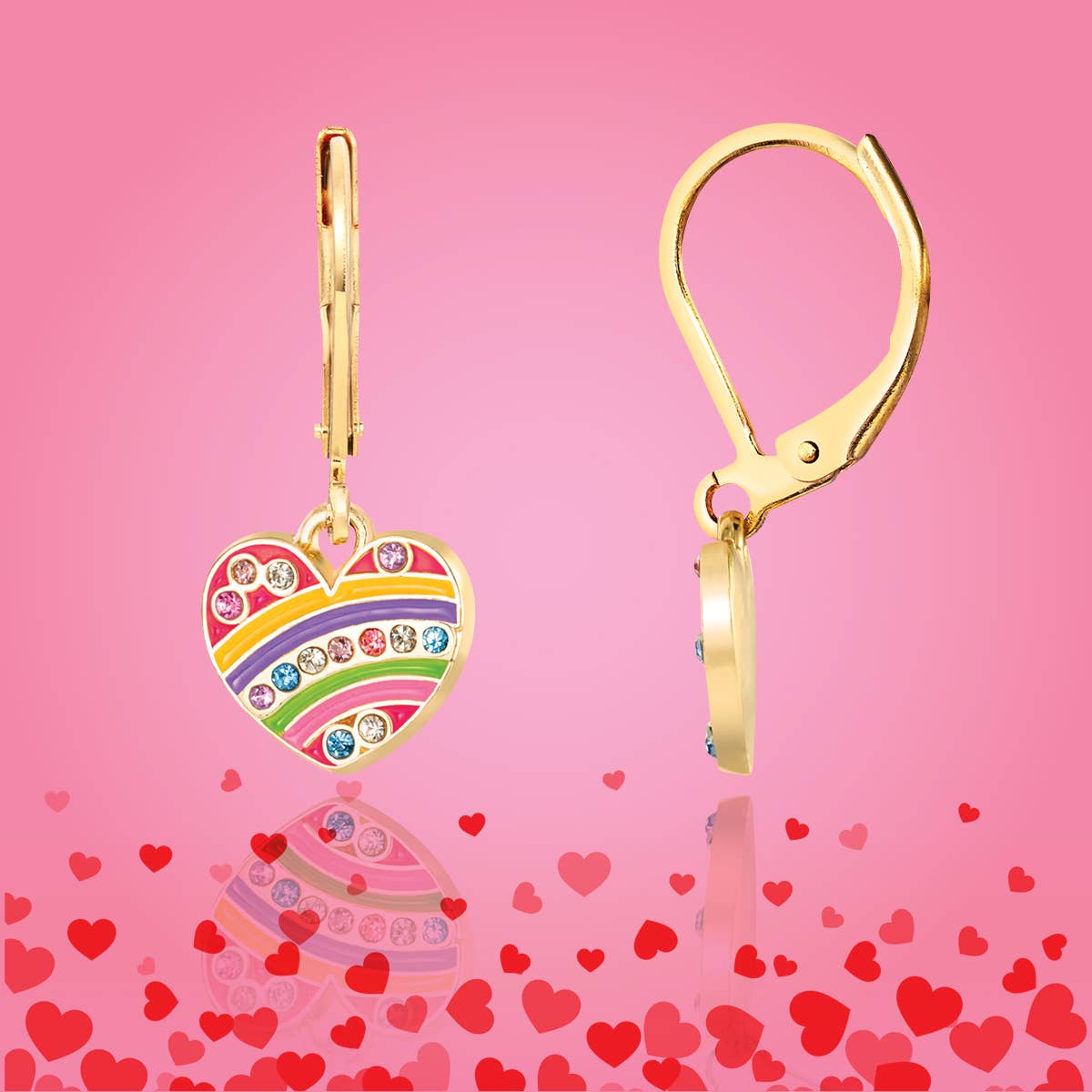 Girl Nation | Kids Jewelry | Easter Gifts - Wholesale Dangle Earrings - Crystal Rainbow Heart | Leverback Dangle Earrings7