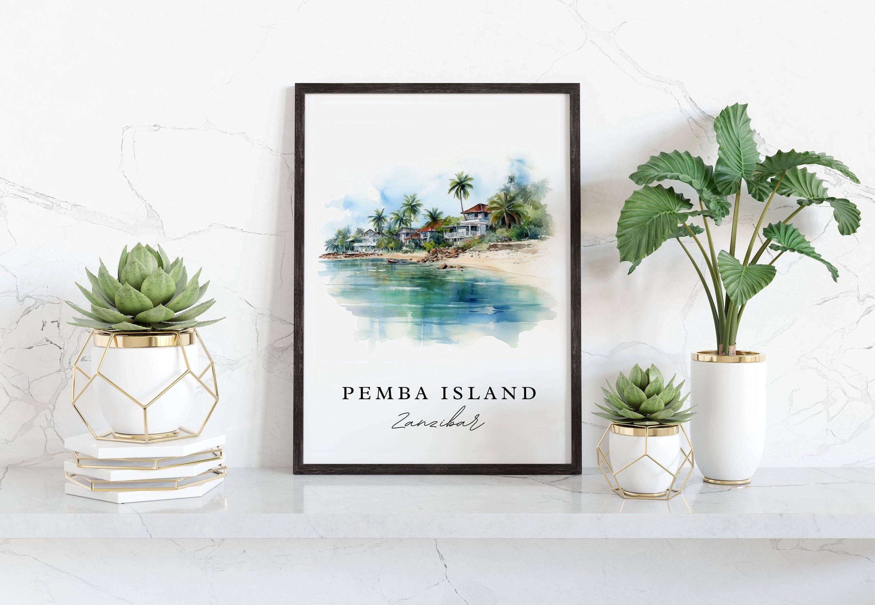 Premium Travel Art - Wholesale Art Print - Pemba Island traditional travel art - Zanzibar, Pemba Island poster, Wedding gift, Birthday present, Custom Text, Personalized Gift