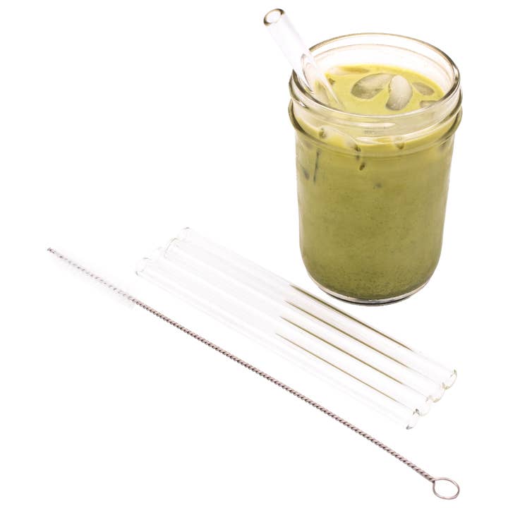 Mason Jar Lifestyle - Wholesale Drinking Straw - Short Glass Straws for Half Pint Mason Jars 4 Pack + Cleaner5