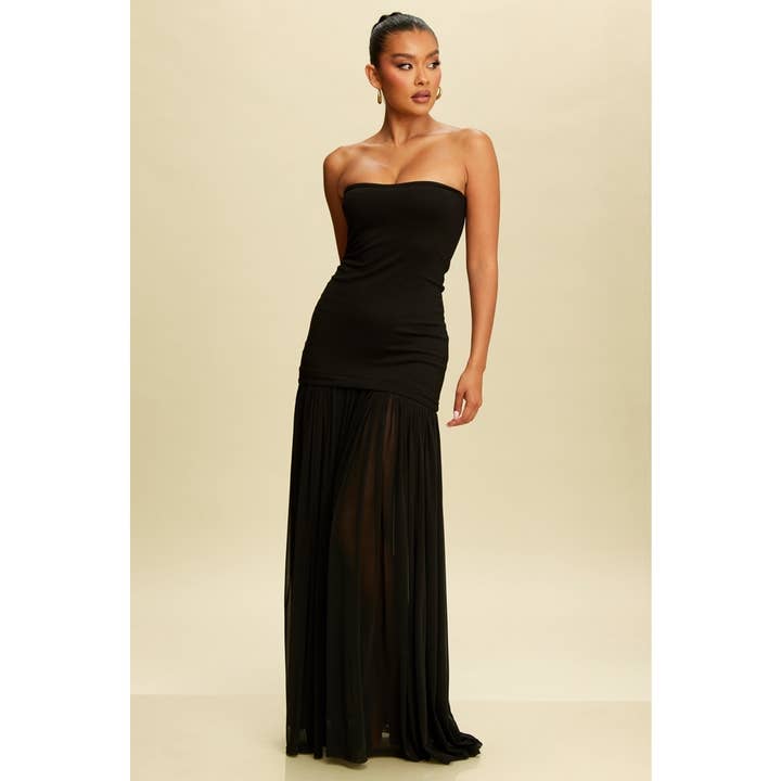 Luxxel - Vente Robe – femme - ROBE MAXI TUBE AVEC CHIFFON FRONCÉ