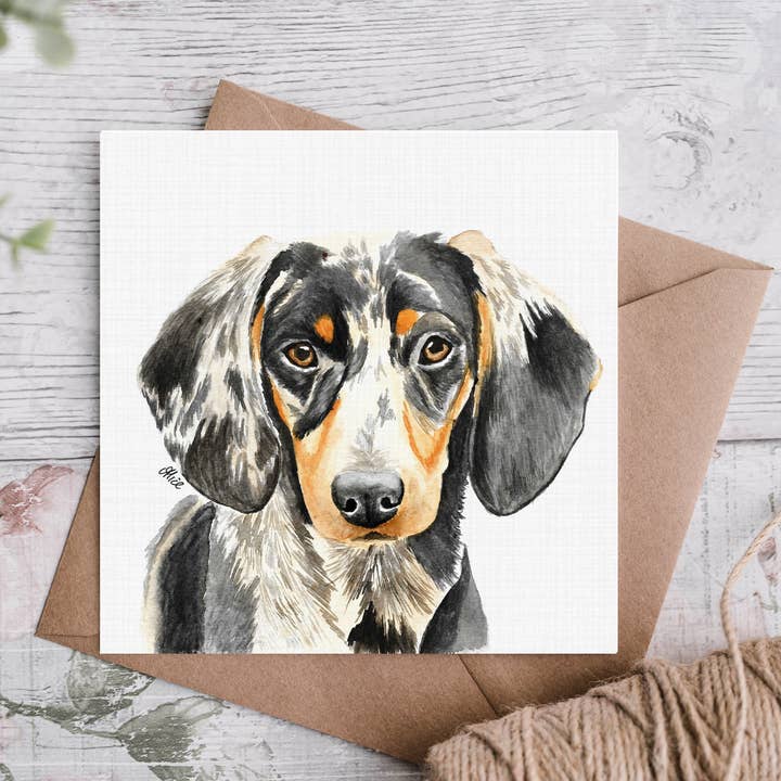 Silver Dapple Dachshund Birthday Card/Sausage Dog for wholesale by Cloud Jellybean Art