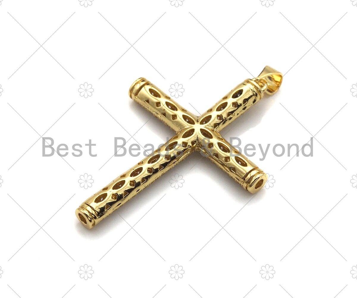 BestBeads&Beyond - Wholesale Individual Charm/Pendant - Large CZ Micro Pave Gold Cross Shape Pendant, Gold Cross Cha2