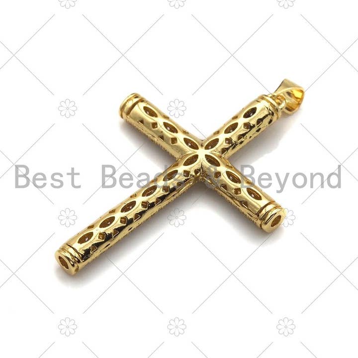 BestBeads&Beyond - Wholesale Individual Charm/Pendant - Large CZ Micro Pave Gold Cross Shape Pendant, Gold Cross Cha2