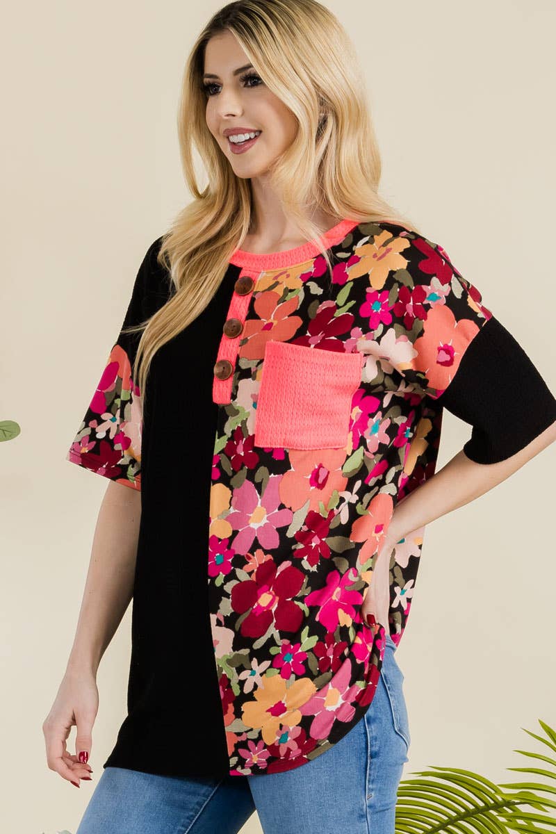 Celeste Clothing - Wholesale T-Shirt - Women's - PLUS SIZE CLOTHING OVERSIZED FLORAL T-SHIRT -CT43877C-PL8
