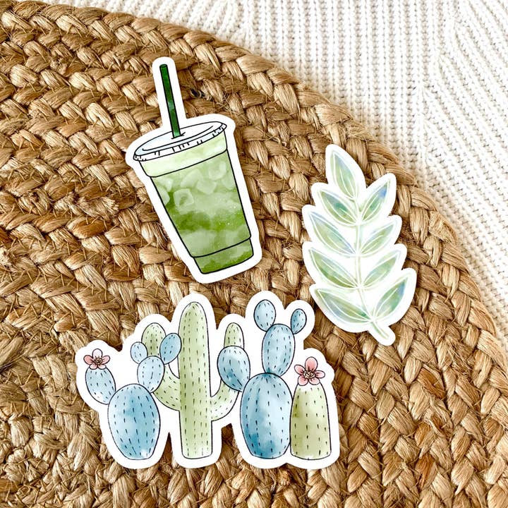 Elyse Breanne Design - Wholesale Sticker - Matcha Green Tea Latte Cup Sticker 4x2in3