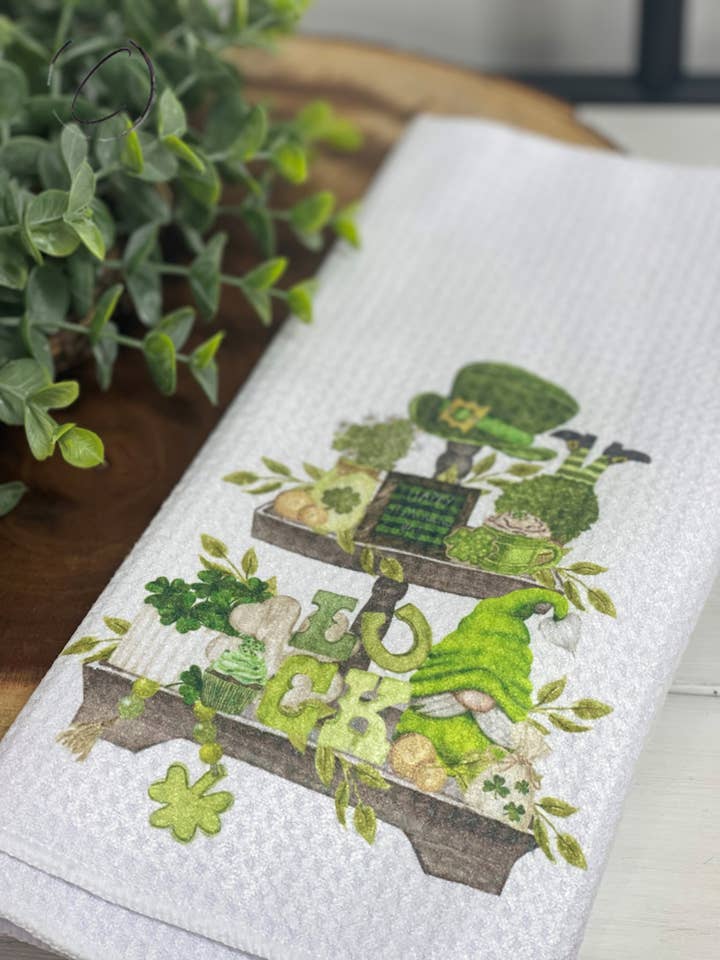 St. Patrick's Day Tier Tray Waffle Weave Tea Towel for wholesale by CMD Wholesale