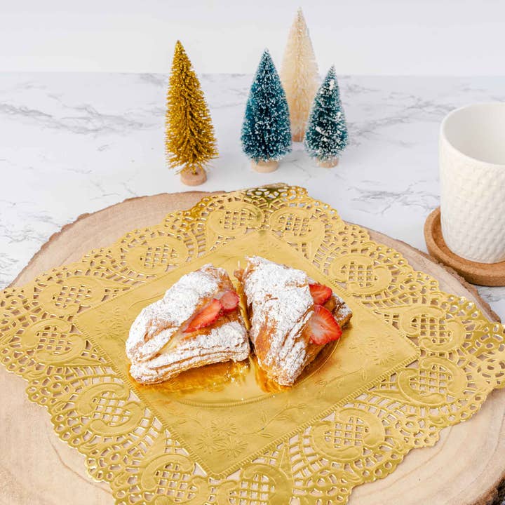 Gold Square Lace Metallic Paper Doilies 12" - Set of 100-Gold for wholesale on Faire1