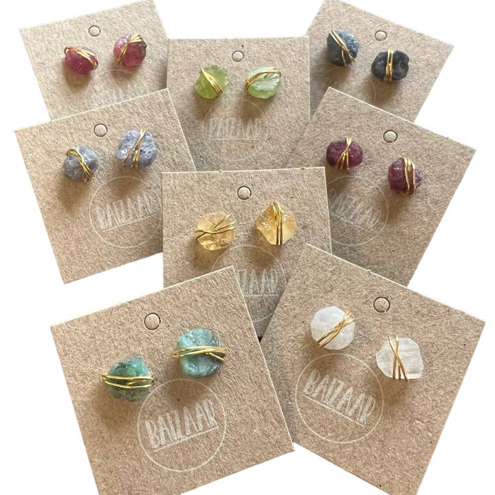 Baizaar - Wholesale Stud/Post Earrings - Wrapped Raw Stone Stud Earrings