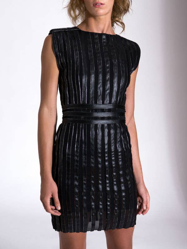 Short leather effect dress for wholesale by L' APPEL DU VIDE