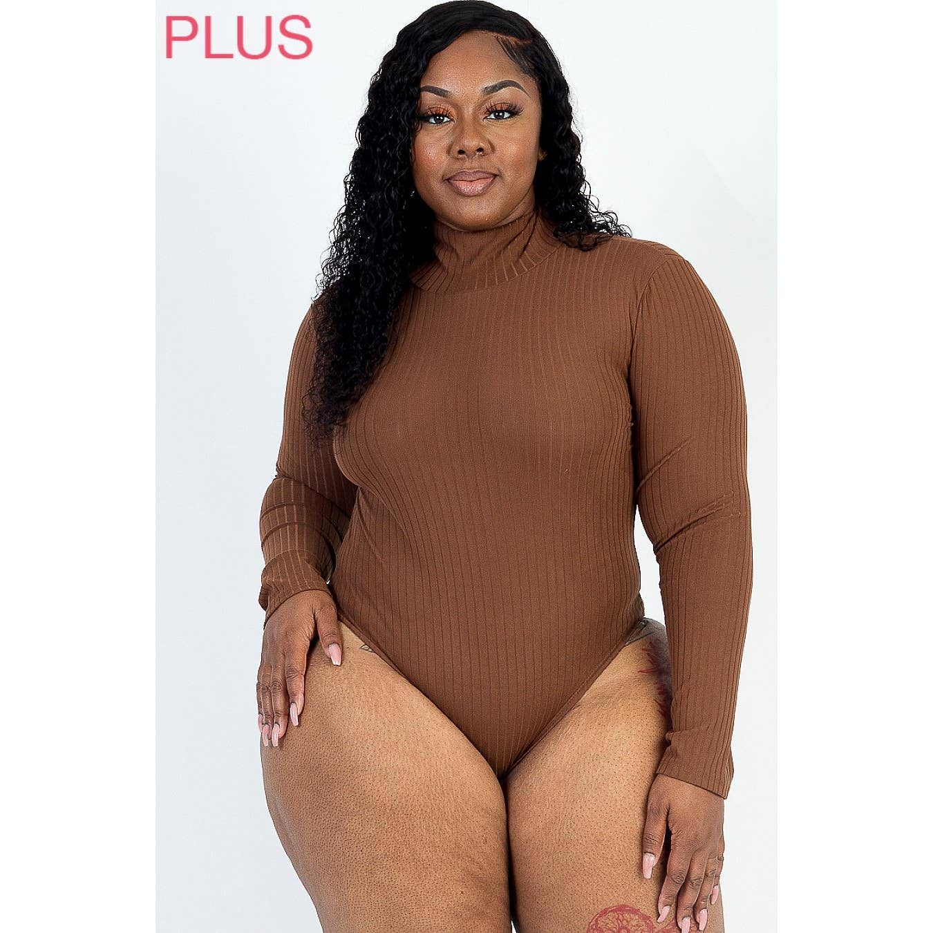 UP CLOTHING - Wholesale Bodysuit - Women's - Plus Size Ribbed Turtle Neck Long Sleeve Bodysuit2