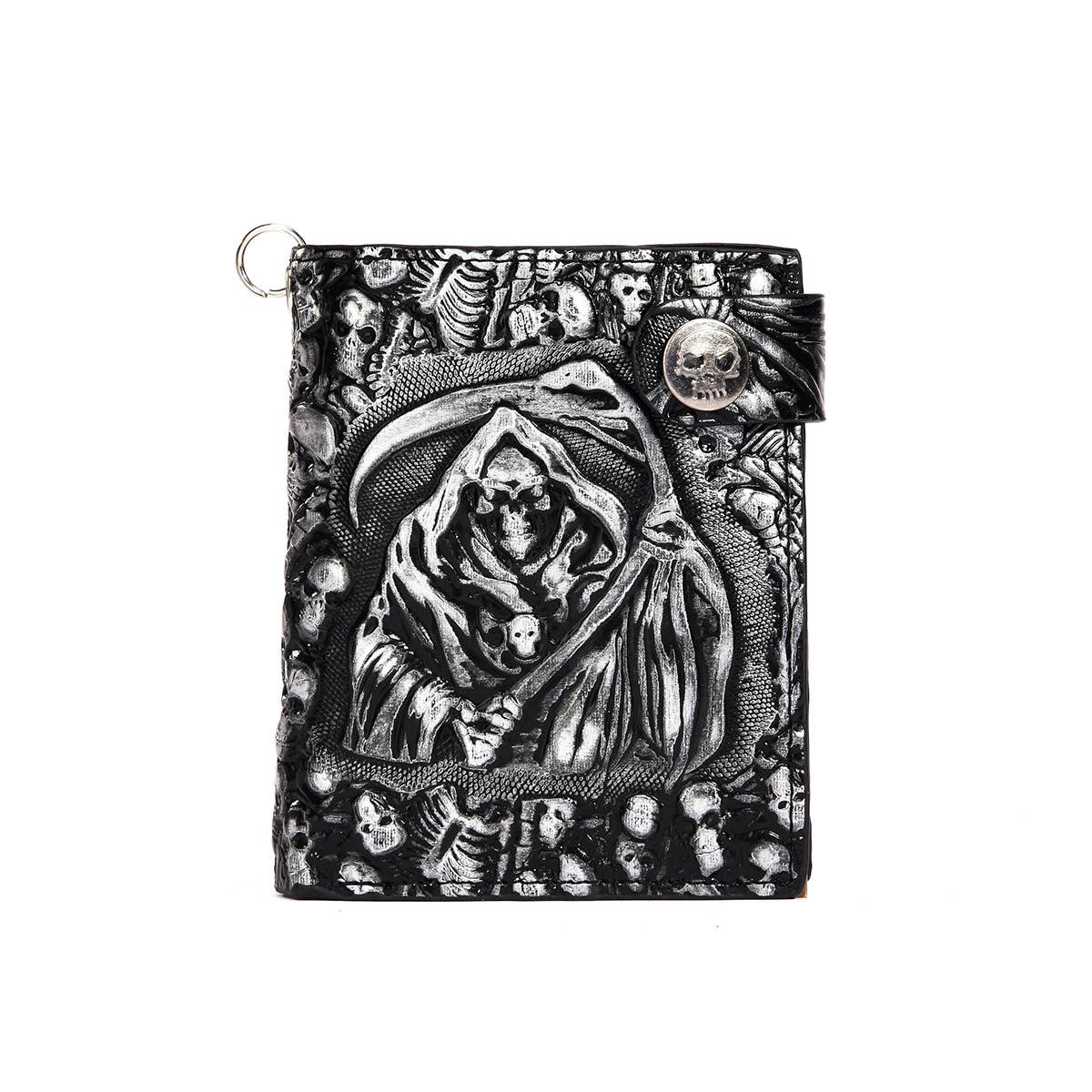 Tourtiwi - Vendita all'ingrosso Portafogli - Donna - Portafoglio a catena antifurto con teschio punk del Tristo Mietitore10