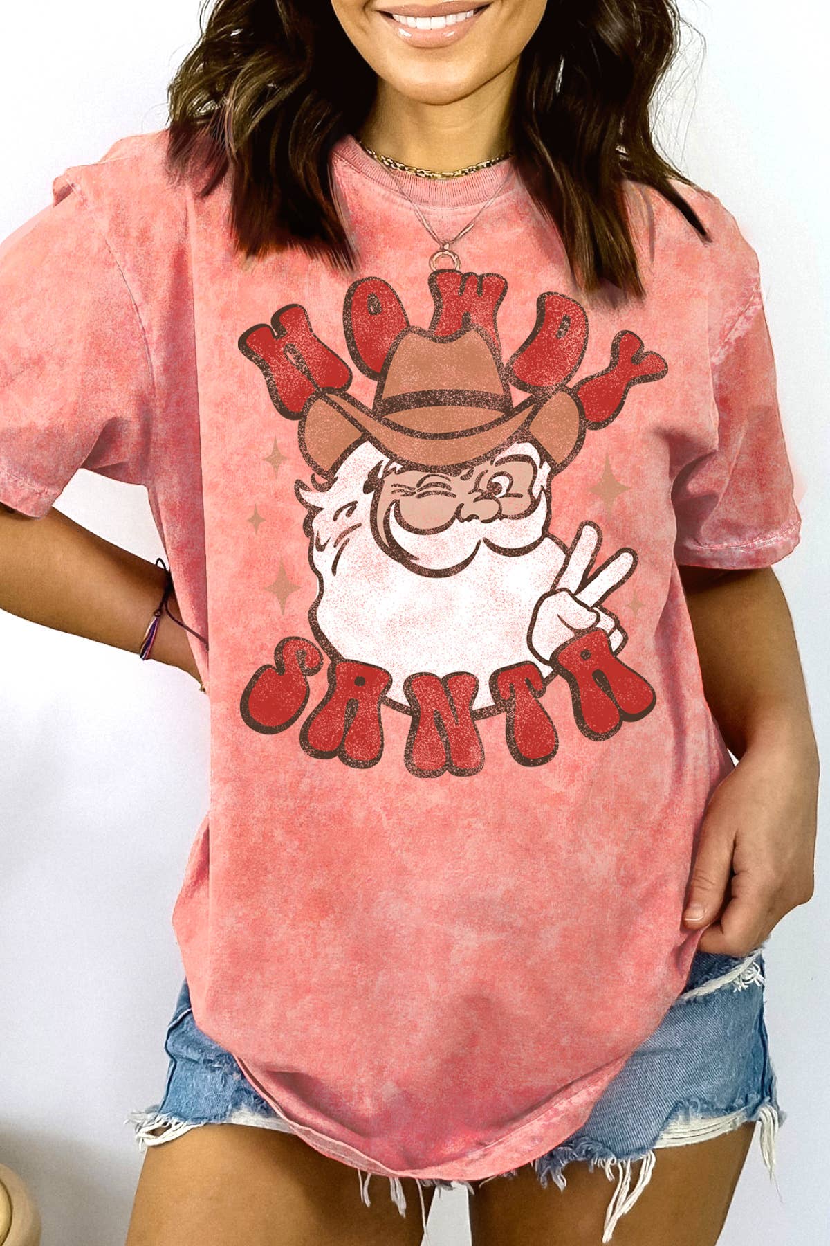 BouTeeQue Closet – Engroshandel T-shirt med print - Dame – BT1684 MT HOWDY SANTA - Mineralvask1