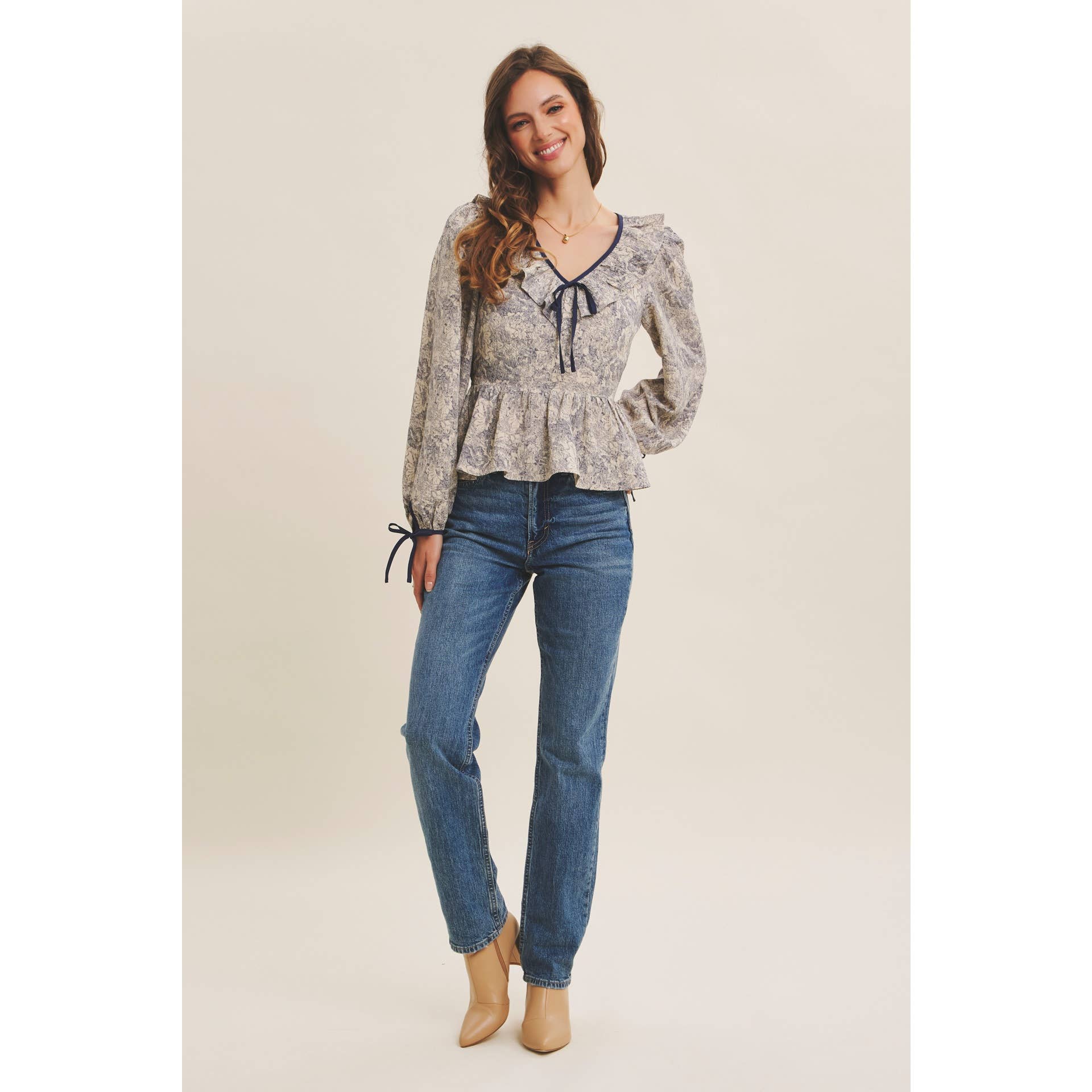 in february - Wholesale Blouse - Women's - TOILE PRINTED BABYDOLL BLOUSE WITH BALLOON SLEEVES7