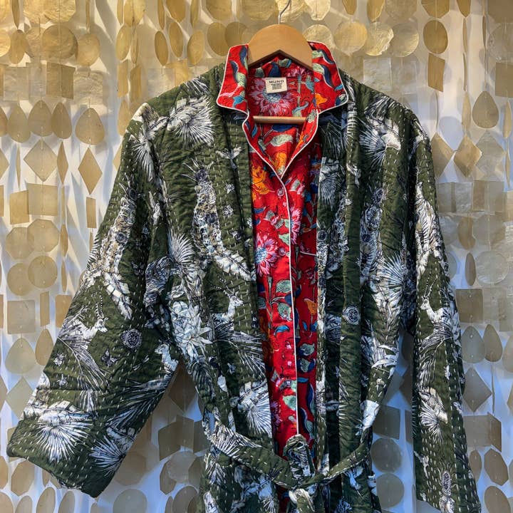 Vestaglia trapuntata in cotone con stampa botanica per la vendita all'ingrosso da parte di Muno