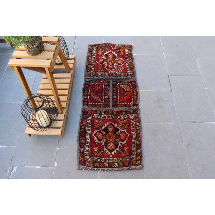 Vintage Rug, Small 1,6x4 ft Turkish Rug, Orange Red Animal Print Wool Rug for wholesale by The Loom Wholesale