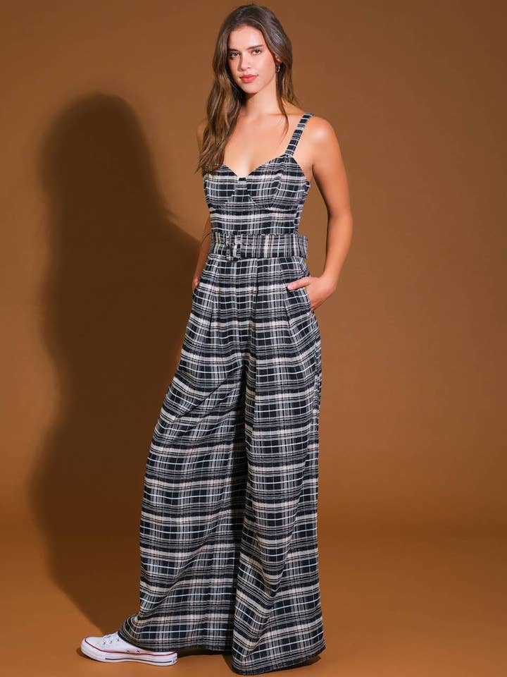 En vævet rutet jumpsuit - IP8632 for engroshandel hos FLYING TOMATO