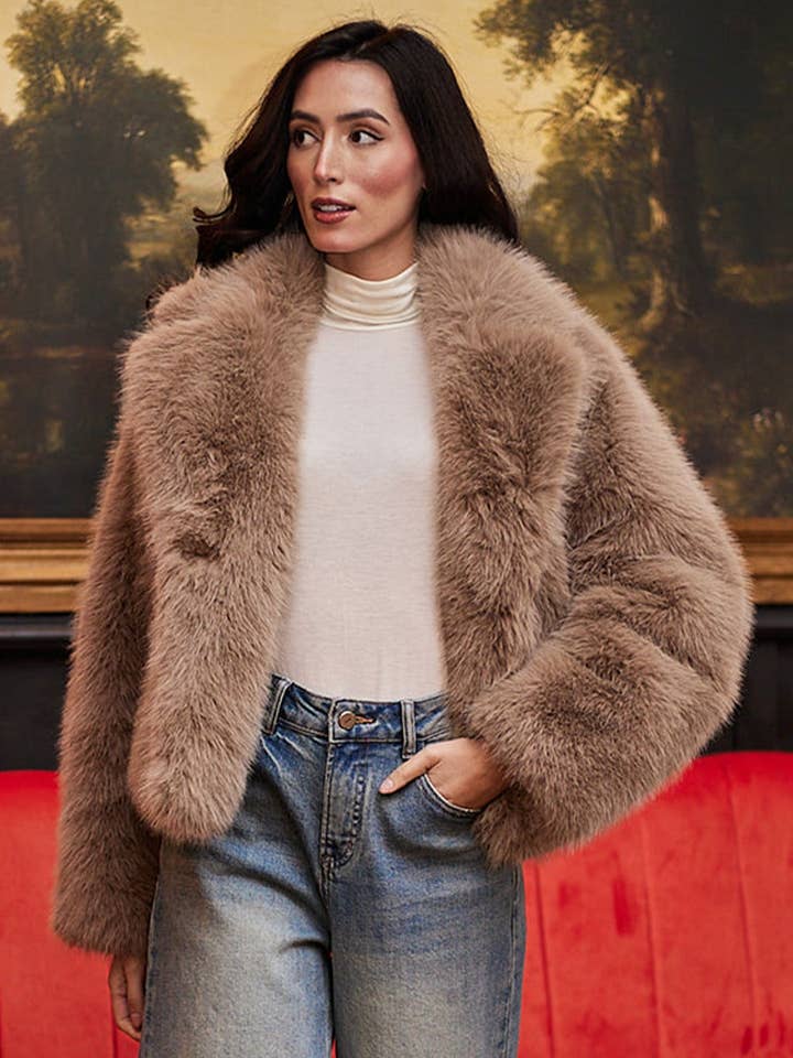 ANGELEYE – Großhandel Pelz-/Kunstpelzmantel – Damen – Kurzmantel aus Kunstfell in Kaffee4