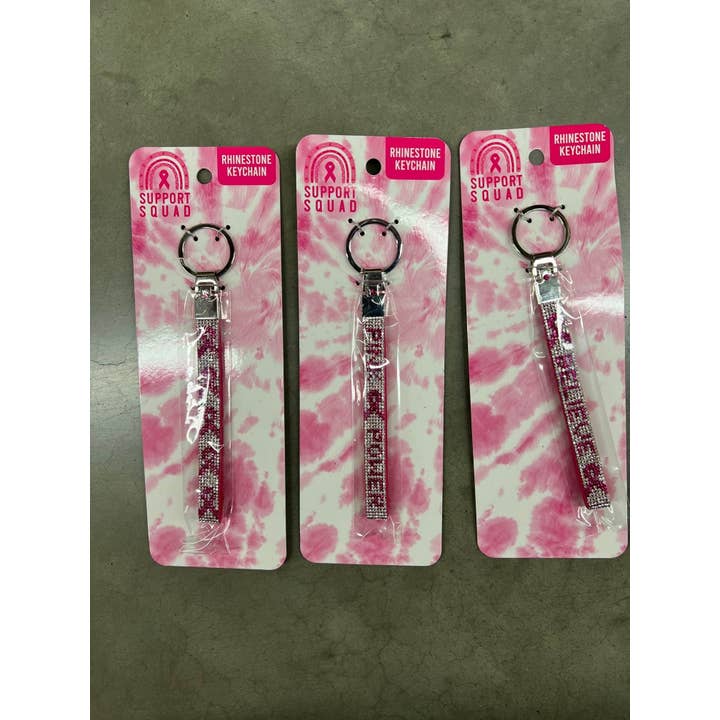 Breast Cancer Awareness Rhinestone Keychain Assortment- 6/Pk for wholesale by Novelty Closeout