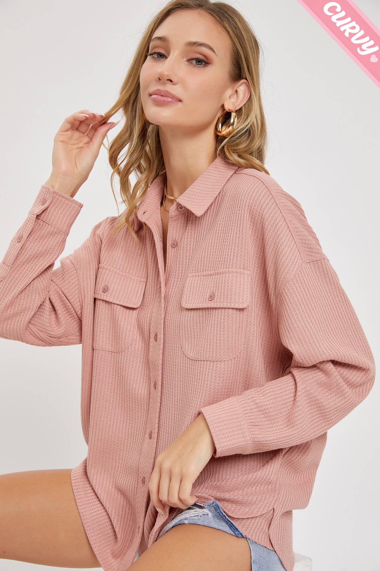 Sweet Lovely by Jen - Wholesale Button Down Shirt - Women&#x27;s - PLUS SIZE BUTTON DOWN OVERSIZED SHIRTS3