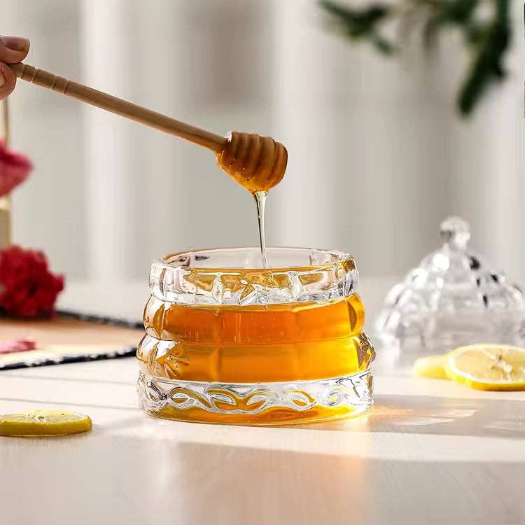 Lainy Home - Wholesale Honey Pot - Tapered Glass Honey Jar with Wooden Dipper 11oz4