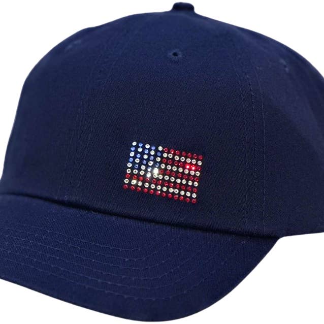Rachel Cap with Crystal USA Flag for wholesale by dolly mama designs, inc