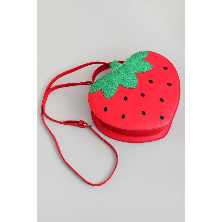 Girly - Wholesale Shoulder Bag - Women's - GLITTERY STRAWBERRY HANDBAG WITH SHOULDER STRAP