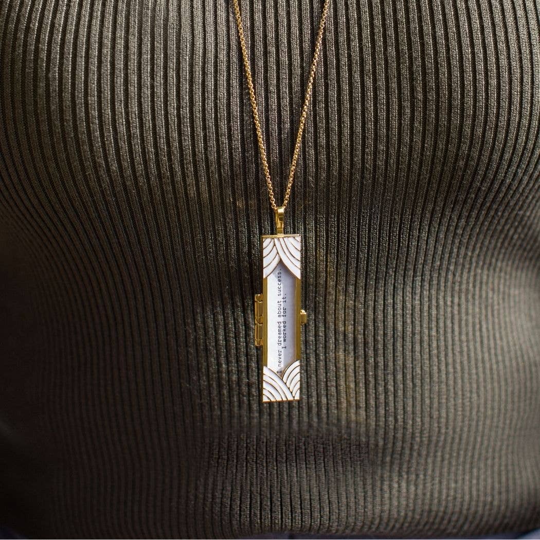 Fortune & Frame - Wholesale Locket Necklace - Deco Fortune Locket (Pearl) - Gold3