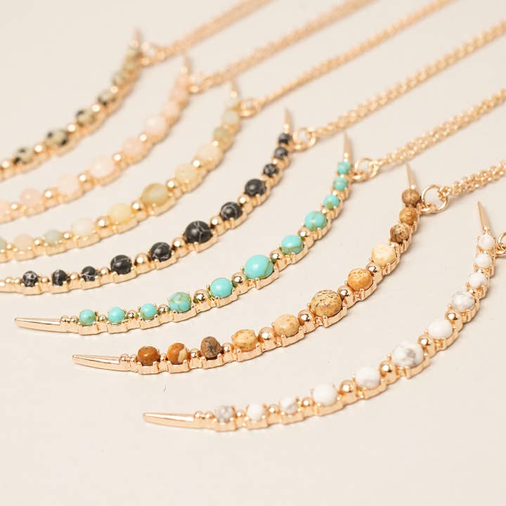 Fashion City - Wholesale Pendant/Charm Necklace - Moon Shaped Semi-Precious Stone Long Necklaces