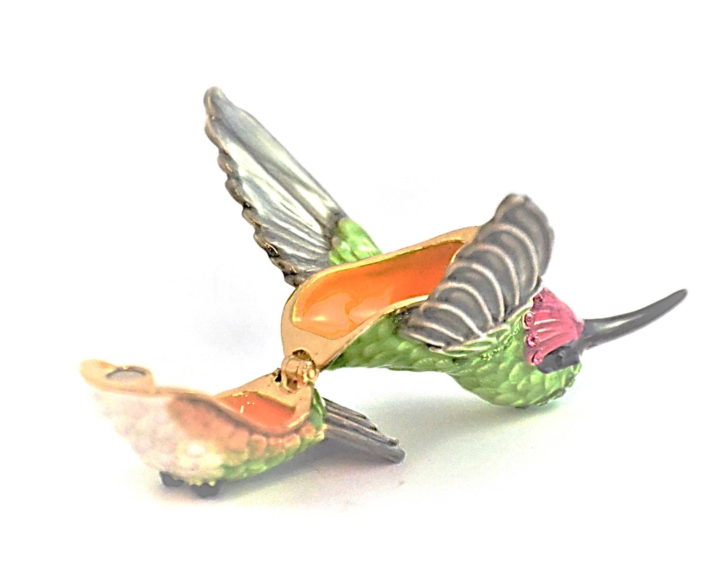 Ciel Collectables - Wholesale Jewelry Box/Organizer - Small Humming Bird Trinket Box. Hand Painted Green Enamel2