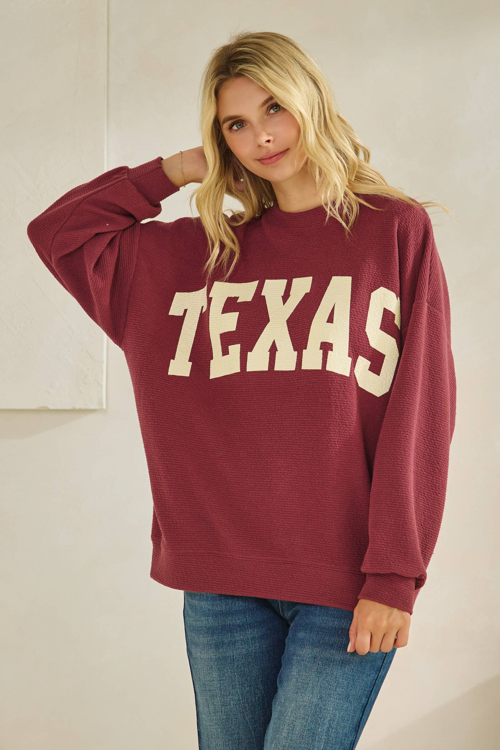 Tres Bien, Inc - Wholesale Knit Top - Women's - T-42092 "TEXAS" CLOUDY KNIT GRAPHIC LONG SLEEVE TOP10