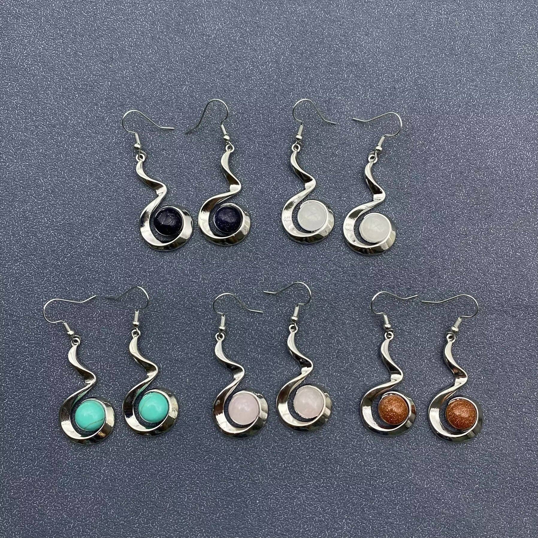 Mio Queena - Wholesale Dangle Earrings - Geometric Dangle Earrings Inlaid with Natural Stone - CS6