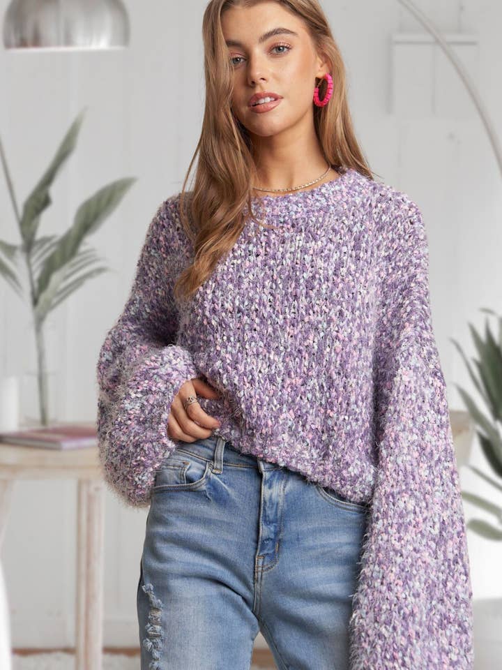 ADORA LA - Wholesale Knit Sweater - Women's - CESW3457-MULTI COLOR POPCORN TEXTURED SWEATER TOP2