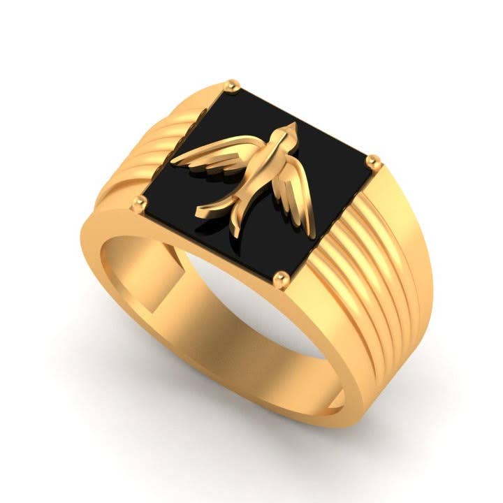 Anillo de sello rectangular con forma de pájaro de ónix negro para venta al por mayor de Pretty Different