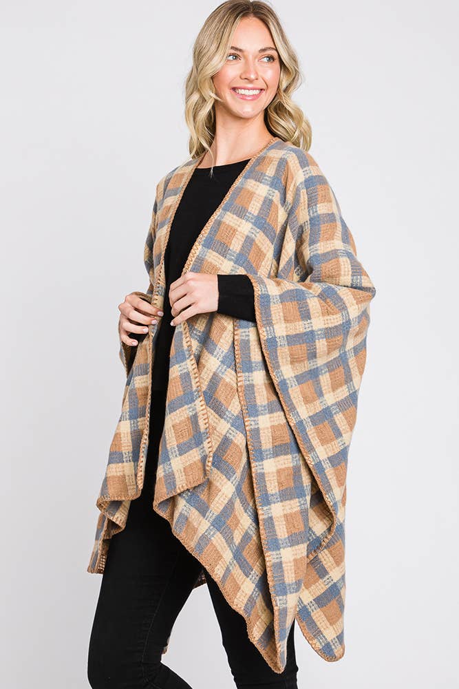 Hana - Wholesale Cardigan - Dames - Plaid Pattern Ruana3