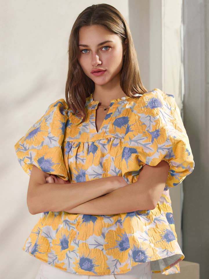 Floral Satin Weave Jacquard Babydoll Top for wholesale by Oddi