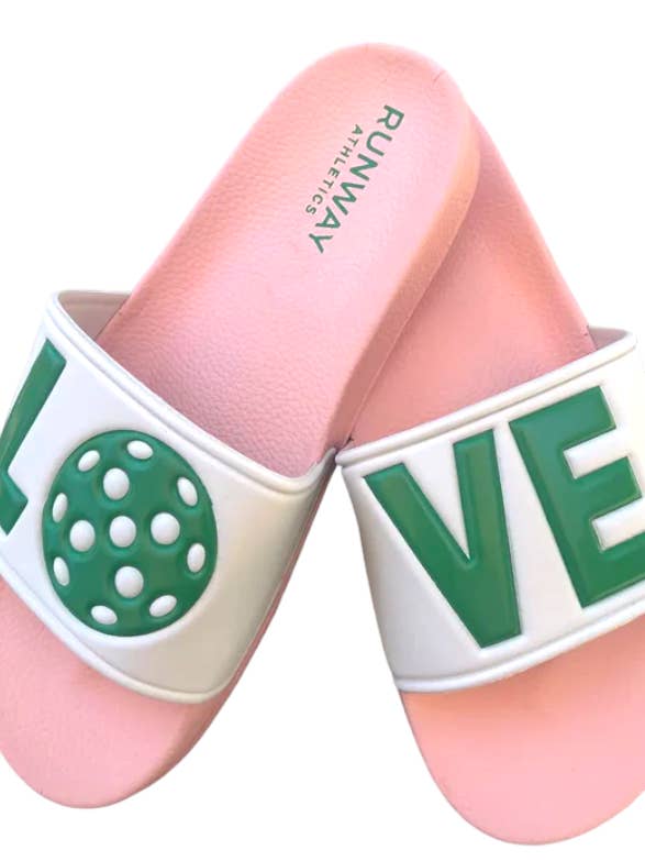 Runway Athletics - Wholesale Slides - Women's - Pickleball LOVE Slides - Pink/Green Ball0