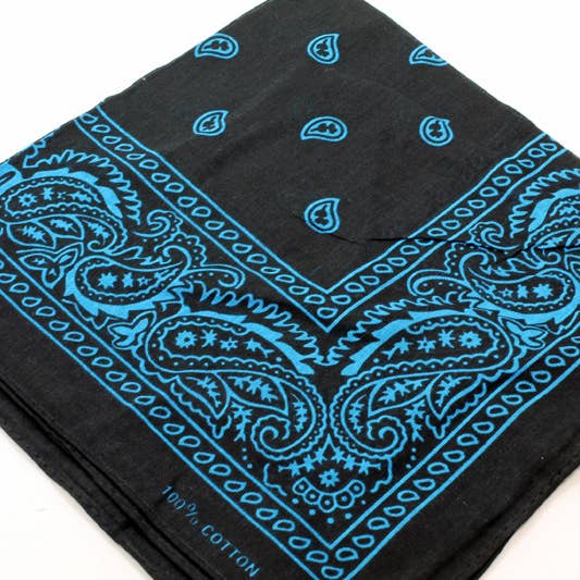 53x53 cm Svart & Turkos Paisleymönstrad Bandana för wholesale av Western Counties Wholesale