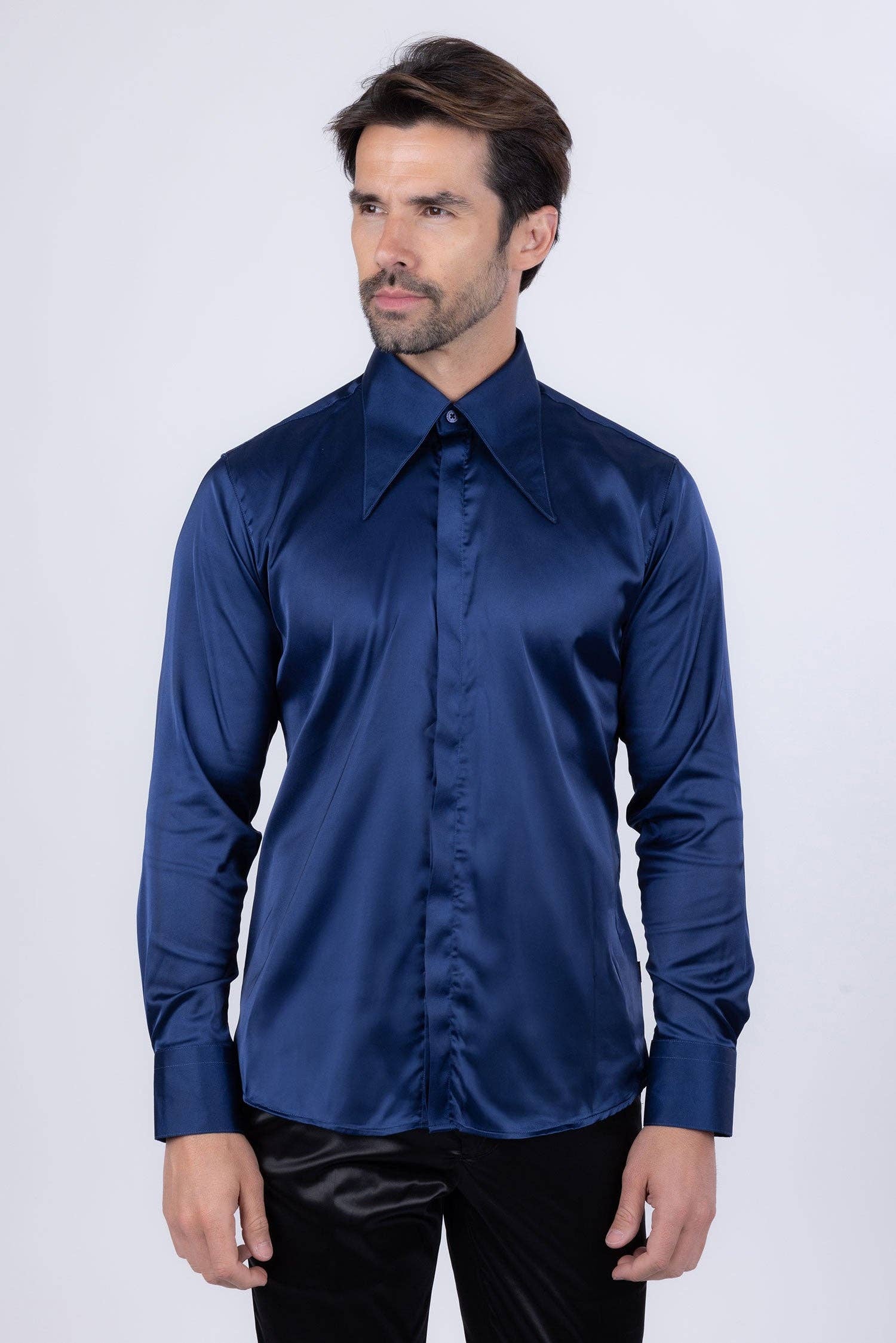 BARABAS - Wholesale Button Down Shirt - Men's - Men's Spear Point Shiny Long Sleeve Shirt 4B10211