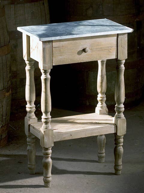 Rustic Recycled Pine Classic End Table with Galvanized Top for wholesale by Vagabond Vintage