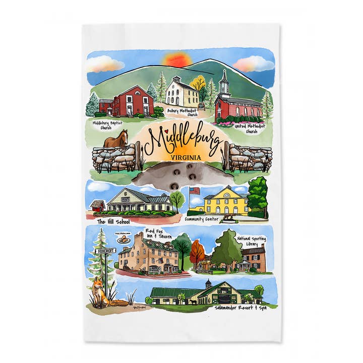 Sweetgum Studio - Wholesale Tea Towel - Middleburg Landmark Tea Towel