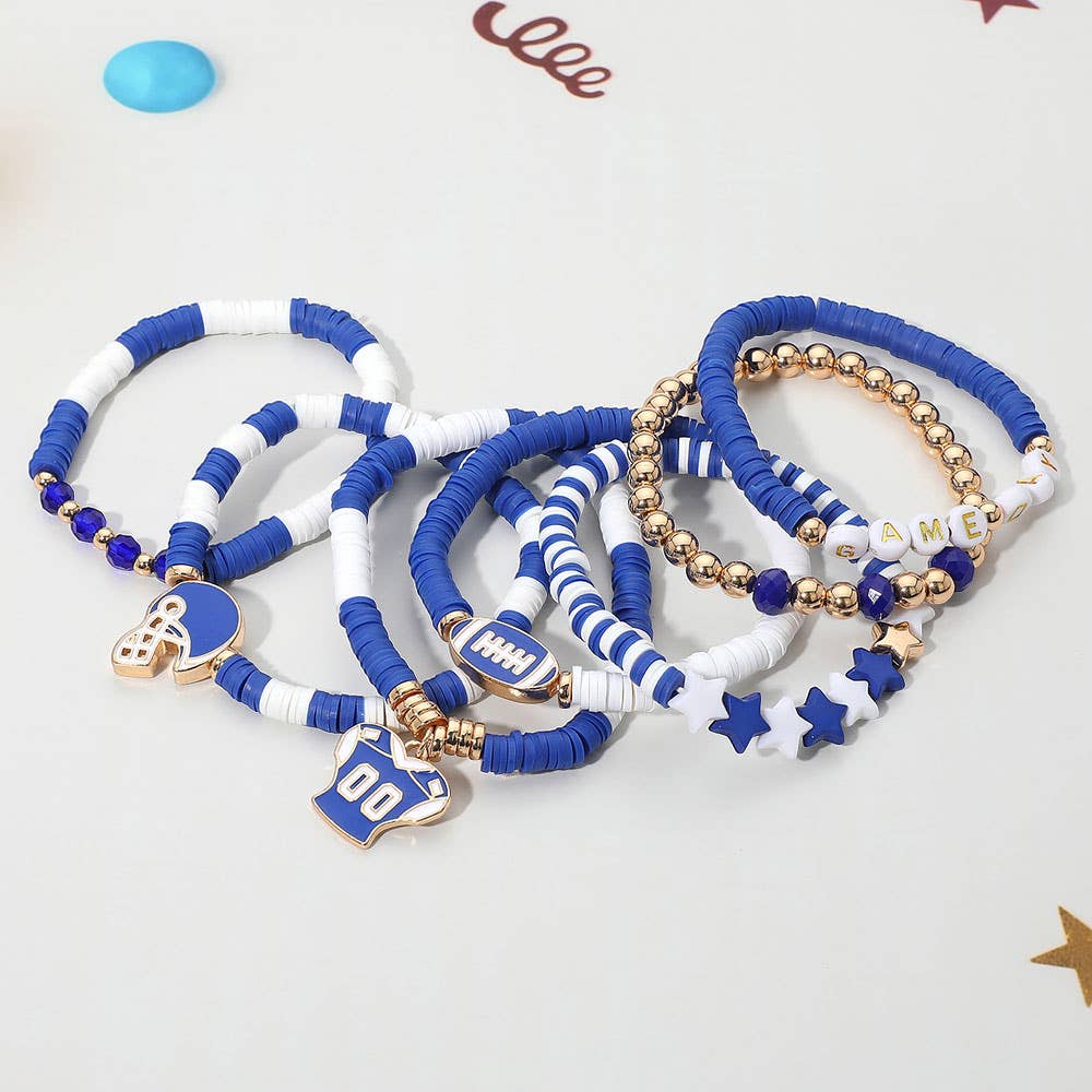 Sensibling Corp. - Wholesale Jewelry Set - 7PCS - Football Charm Star GAME DAY Message Heishi Beaded Stretch Multi Layered Bracelets1