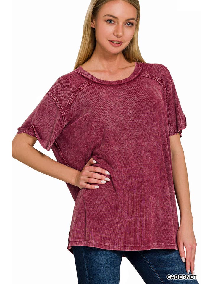 42POPS – Großhandel Strickoberteil – Damen – Geripptes Kurzarm-Oberteil mit Bootsausschnitt.21