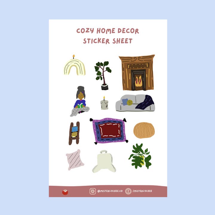 Cozy Home Decor Sticker Sheet for wholesale by Mister Lychee Co