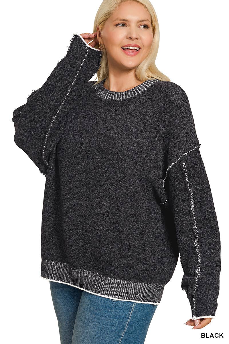 Vanilla Monkey - Wholesale Knit Sweater - Women's - Plus Exposed Seam Round Neck Sweater0