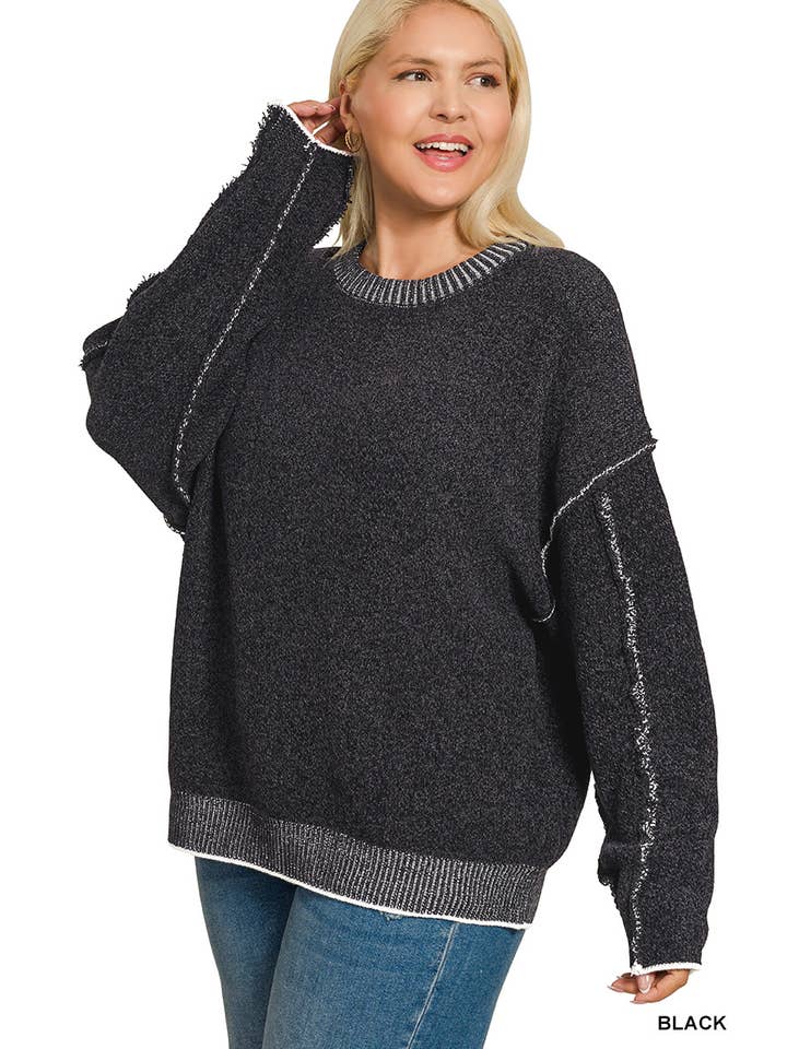 Vanilla Monkey - Wholesale Knit Sweater - Women's - Plus Exposed Seam Round Neck Sweater