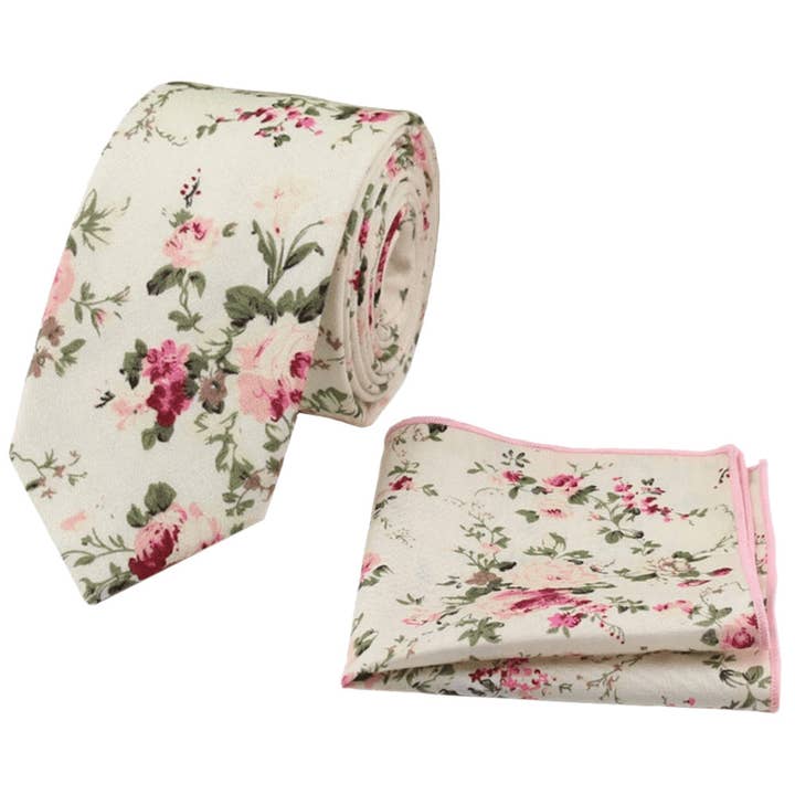 Conjunto de Corbata y Pañuelo Floral Botánico Olivia Cream para venta al por mayor de Dickie Bow