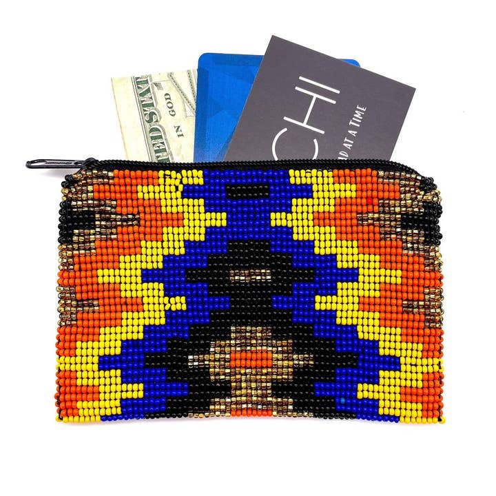 Blue/Orange Matrix Zipper Pouch for wholesale by KAQCHI