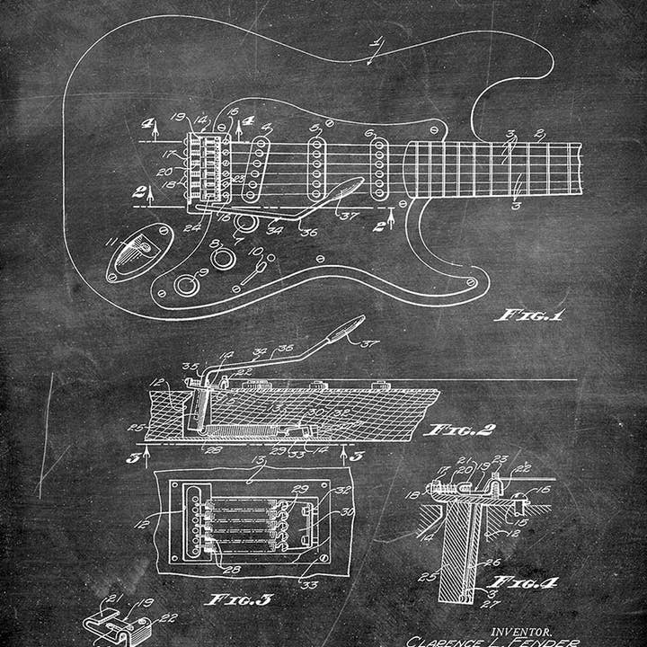Fresh Prints of CT - Wholesale Art Print - Fender Guitar 1956 Patent Art Print - Music