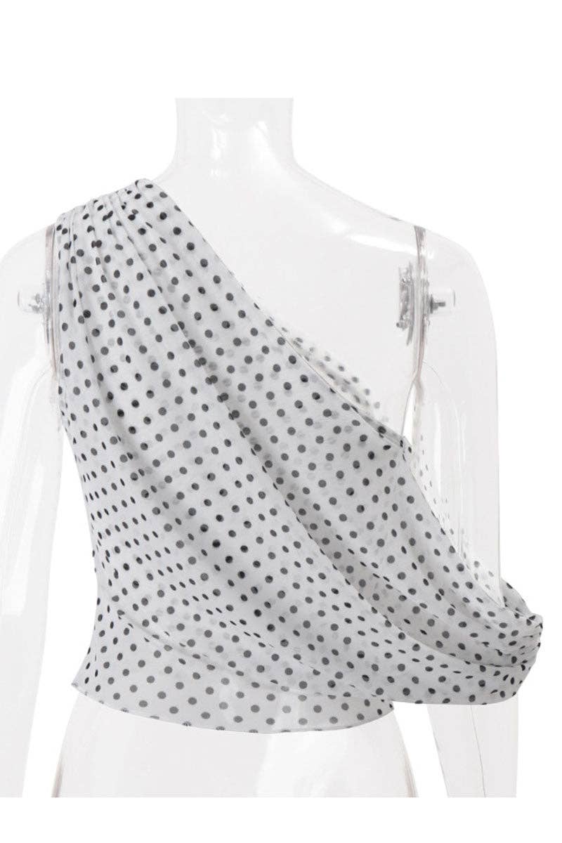 Mccolin - Wholesale Blouse - Women's - One-Shoulder Polka Dot T-Shirt2